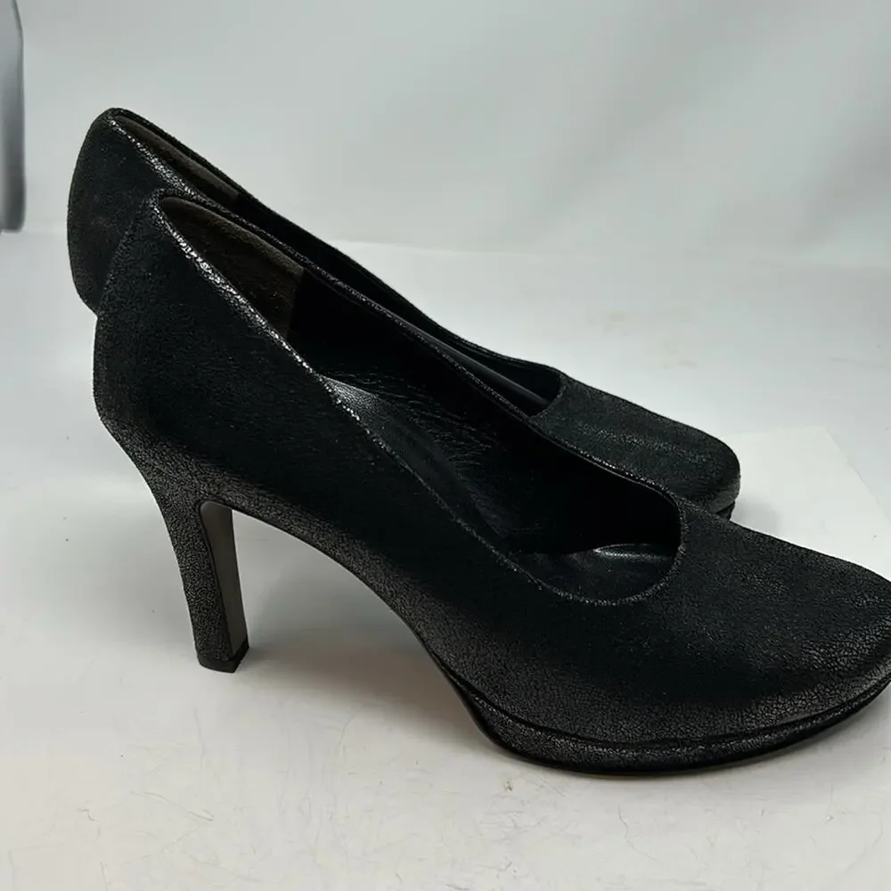 Paul Green Women's Shimmery Black Leather Pumps 4 Inch Heels Size 7